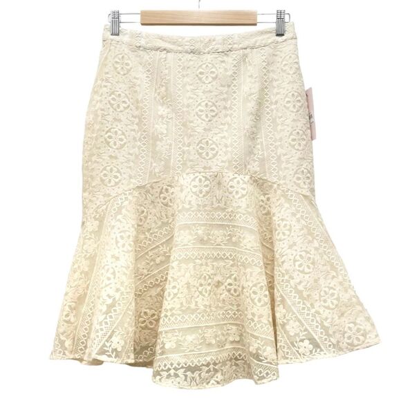 NWT Rachel Parcell Cream Embroidered Flounce Skirt Beige Swan Size Small NEW - Picture 4 of 16
